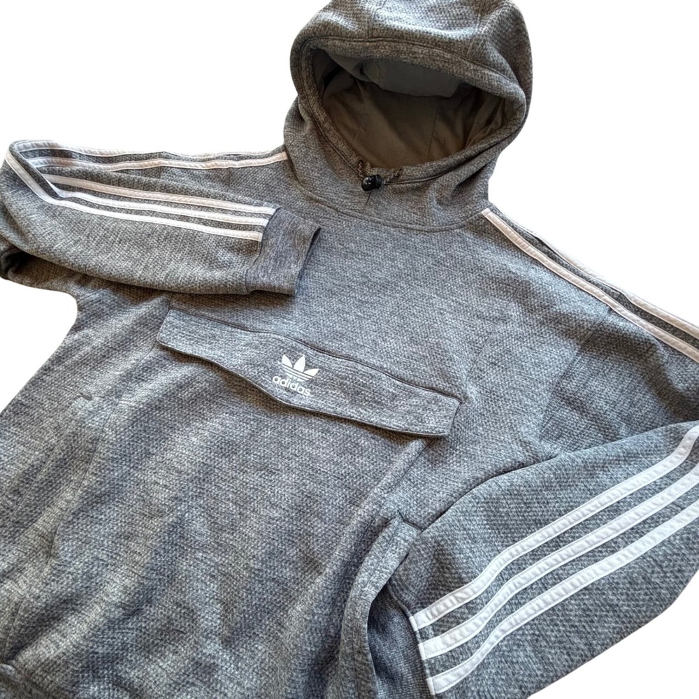 Adidas Nova Anorak Hoodie Pullover Mens S Gray 3 Stripes Trefoil Logo Big Pocket